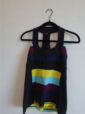 Lululemon Black Tank Top with Yellow, Teal, Navy, Burgundy Stripes